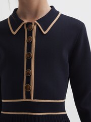 Reiss Navy Mia Junior Knitted Polo Skater Dress - Image 4 of 6