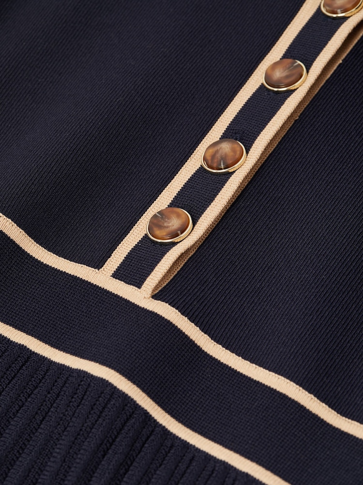 Reiss Navy Mia Junior Knitted Polo Skater Dress - Image 6 of 6