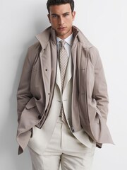 Reiss Taupe Player Funnel Neck Removable Insert Jacket - Image 1 of 5