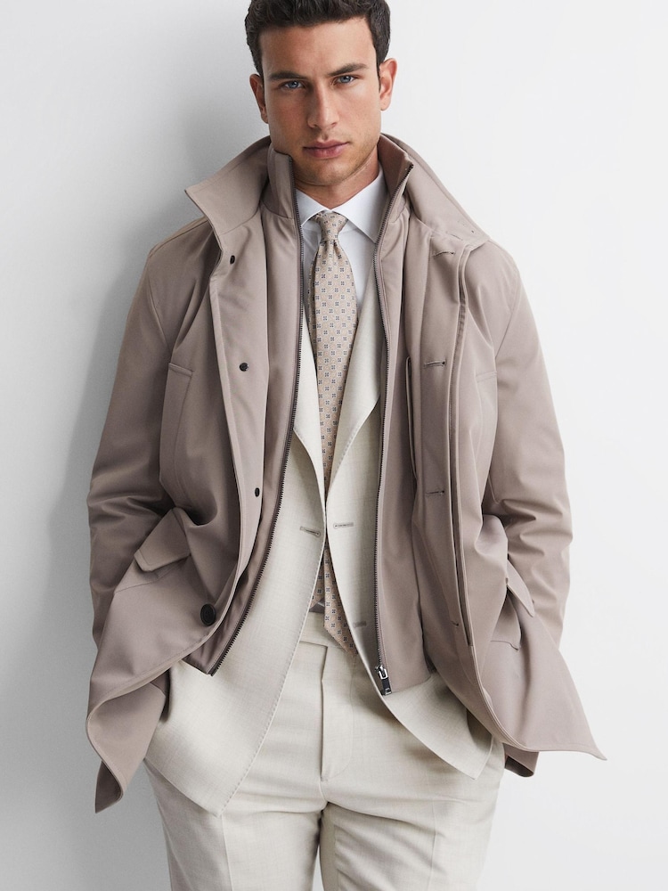 Reiss Taupe Player Funnel Neck Removable Insert Jacket - Image 1 of 5