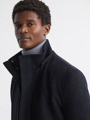 Reiss Navy Torino Wool Blend Removable Hooded Coat - Image 4 of 8