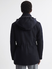 Reiss Navy Torino Wool Blend Removable Hooded Coat - Image 5 of 8