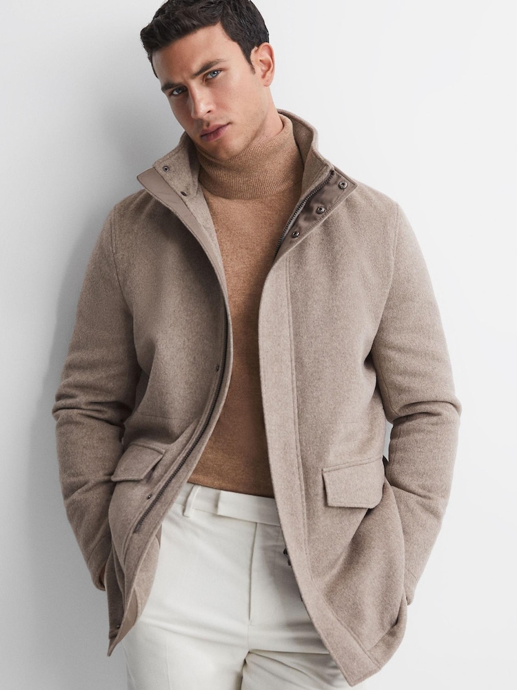 Reiss Fawn Torino Wool Blend Removable Hooded Coat - Image 1 of 6 Reiss Fawn Torino Wool Blend Removable Hooded Coat - Image 1 of 6