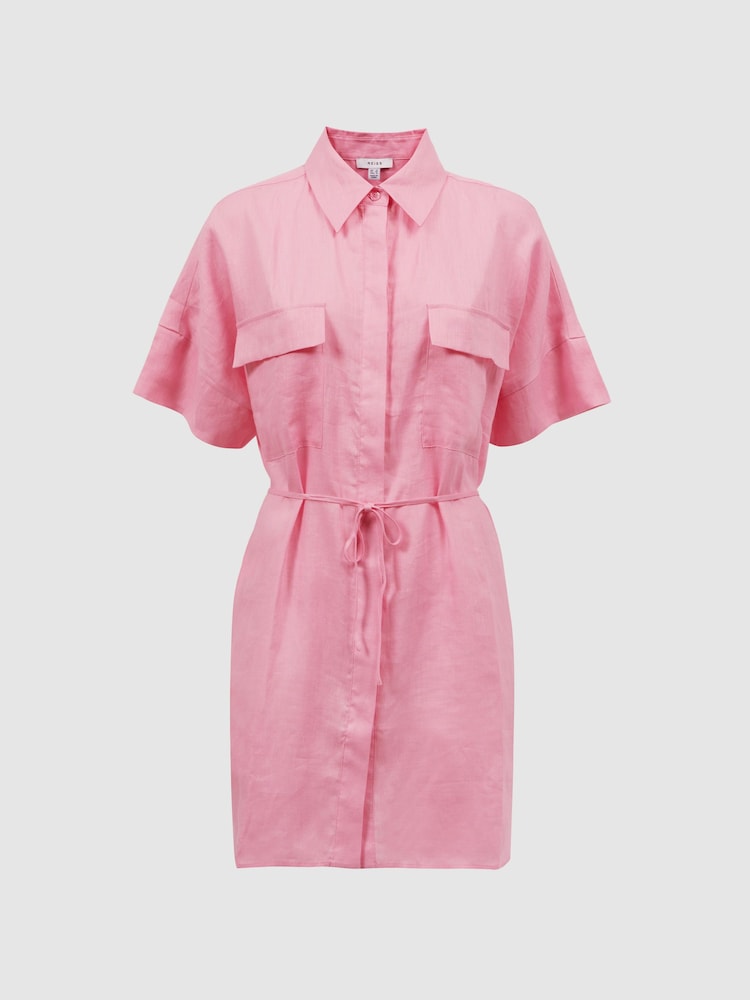Reiss Pink Beth Linen T-Shirt Dress Kaftan - Image 2 of 5 Reiss Pink Beth Linen T-Shirt Dress Kaftan - Image 2 of 5