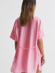 Reiss Pink Beth Linen T-Shirt Dress Kaftan - Image 3 of 5
