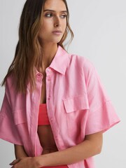 Reiss Pink Beth Linen T-Shirt Dress Kaftan - Image 4 of 5