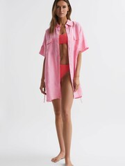 Reiss Pink Beth Linen T-Shirt Dress Kaftan - Image 5 of 5