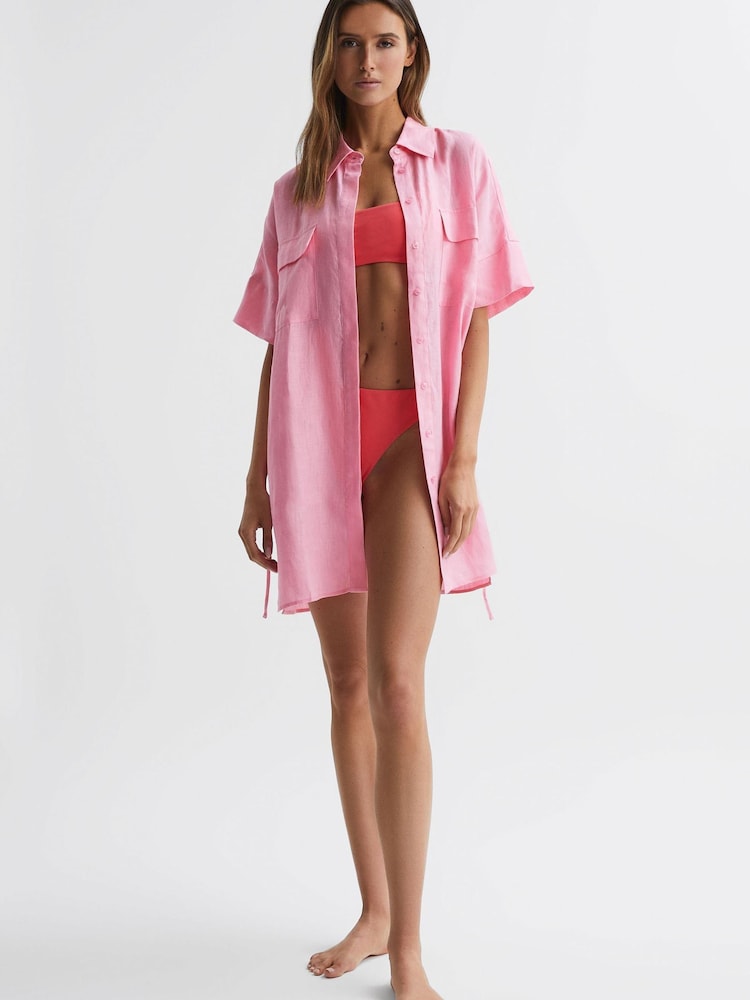 Reiss Pink Beth Linen T-Shirt Dress Kaftan - Image 5 of 5