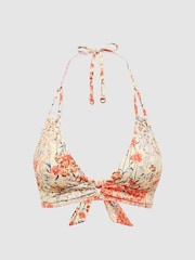 Reiss Pink Print Lola Triangle Floral Print Halter Neck Bikini Top - Image 2 of 5