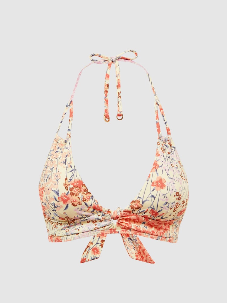 Reiss Pink Print Lola Triangle Floral Print Halter Neck Bikini Top - Image 2 of 5
