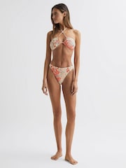 Reiss Pink Print Daniella High Leg Floral Bikini Bottoms - Image 3 of 5