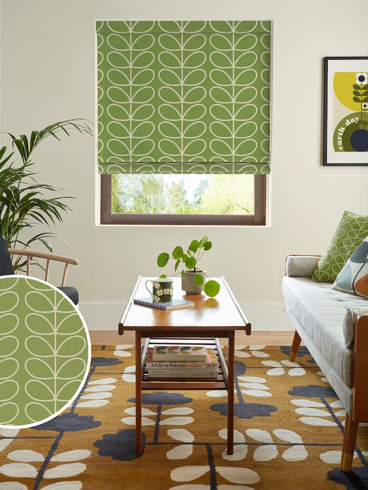 Orla Kiely Chalky Green Jumbo Linear Stem Made to Measure Roman 100% Cotton Blinds - Image 1 of 6