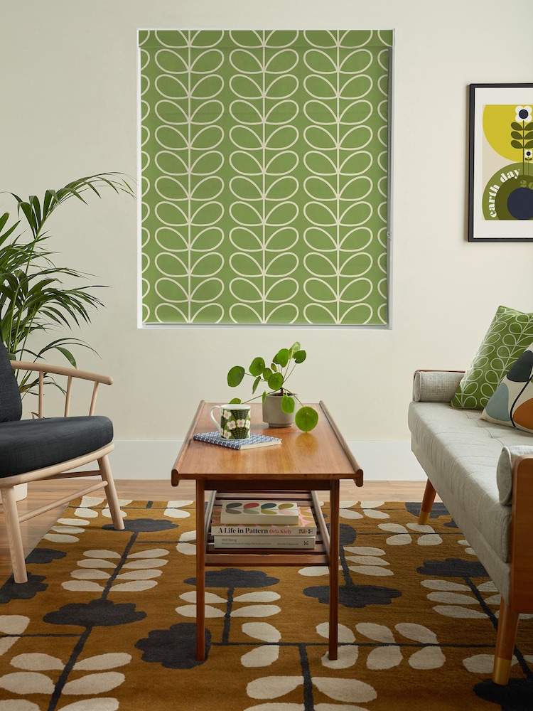 Orla Kiely Chalky Green Jumbo Linear Stem Made to Measure Roman 100% Cotton Blinds - Image 5 of 5