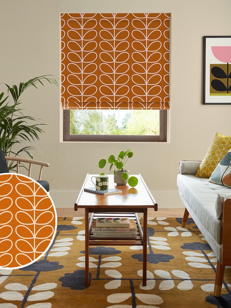 Orla Kiely Persimmon Jumbo Linear Stem Made to Measure Roman 100% Cotton Blinds - Image 1 of 6