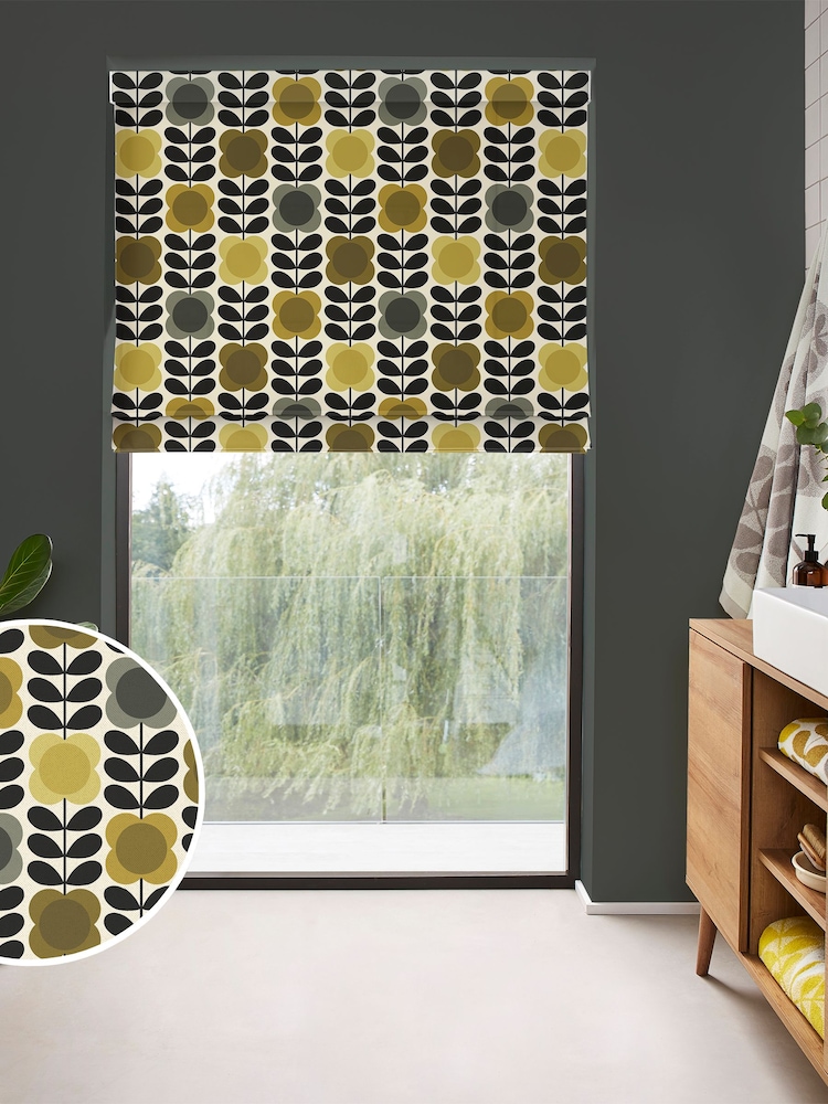 Orla Kiely Yellow/Grey Spot Flower Stem Made to Measure Roman 100% Cotton Blinds - Image 1 of 6