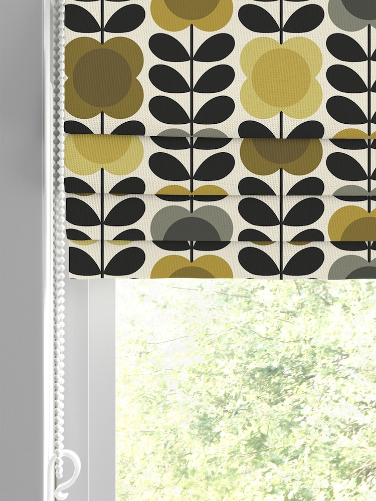 Orla Kiely Yellow/Grey Spot Flower Stem Made to Measure Roman 100% Cotton Blinds - Image 2 of 6