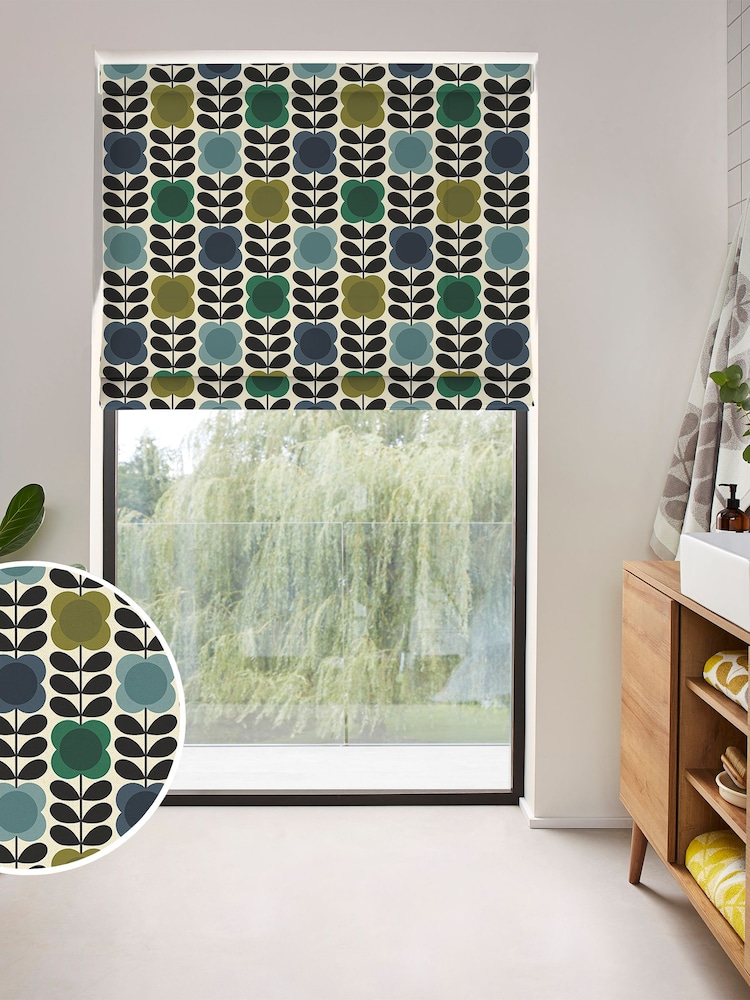 Orla Kiely Blue/Green Spot Flower Stem Made to Measure Roman 100% Cotton Blinds - Image 1 of 6