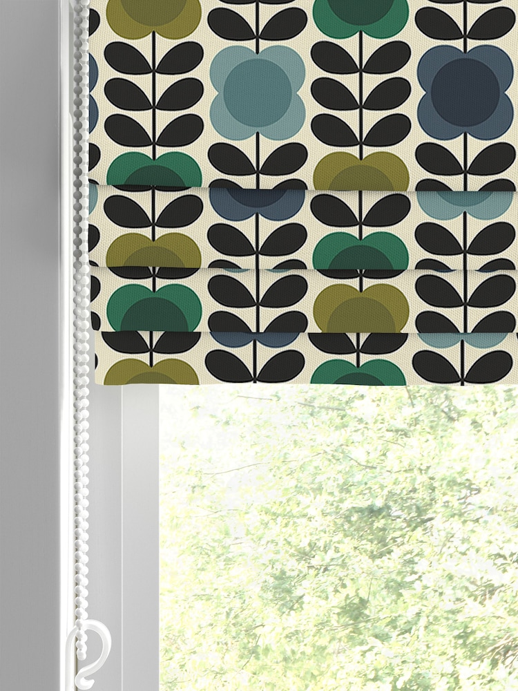 Orla Kiely Blue/Green Spot Flower Stem Made to Measure Roman 100% Cotton Blinds - Image 2 of 6