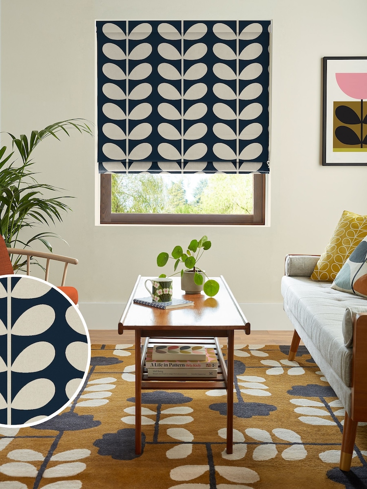 Orla Kiely Whale Jumbo Solid Stem Made to Measure Roman 100% Cotton Blinds - Image 1 of 6