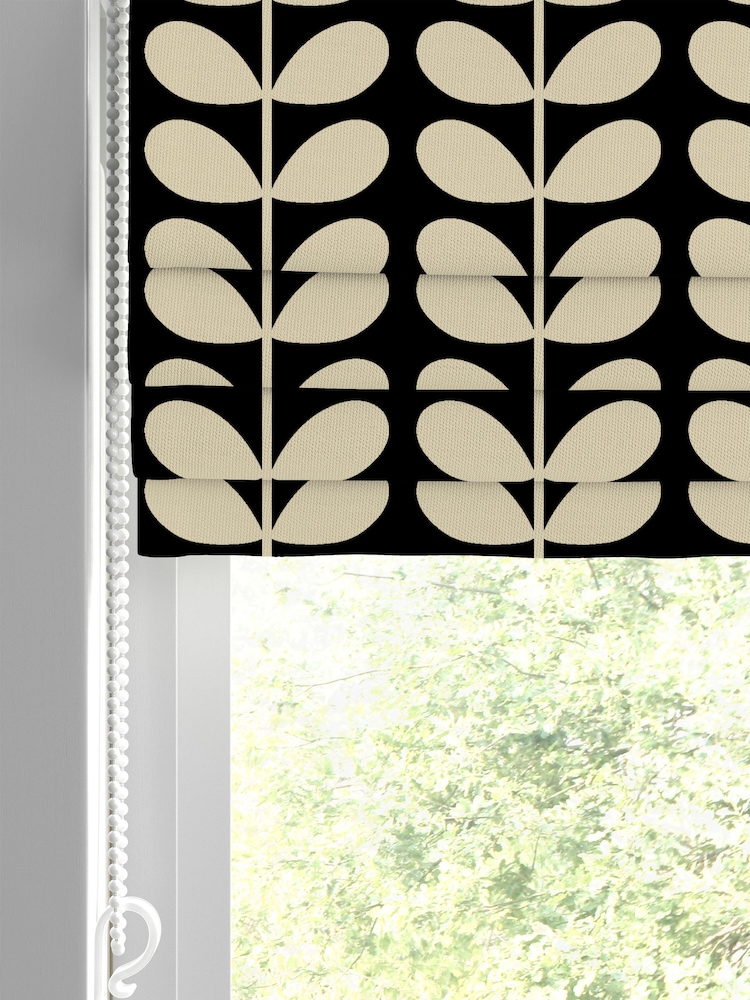 Orla Kiely Black Solid Stem Made to Measure Roman 100% Cotton Blinds - Image 2 of 6