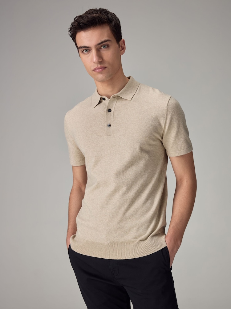 Neutral Regular Fit Knitted Polo Shirt - Image 1 of 7