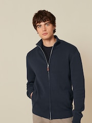 Navy Blue Regular Fit 100% Cotton Premium Zip-Through Jumper - Image 1 of 7