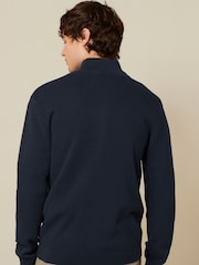 Navy Blue Regular Fit 100% Cotton Premium Zip-Through Jumper - Image 2 of 7