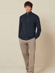 Navy Blue Regular Fit 100% Cotton Premium Zip-Through Jumper - Image 3 of 7