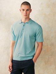 Aqua Blue Regular Fit Knitted Polo Shirt - Image 1 of 5