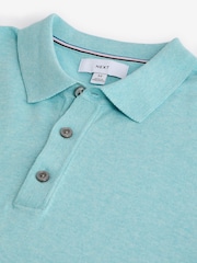 Aqua Blue Regular Fit Knitted Polo Shirt - Image 4 of 5