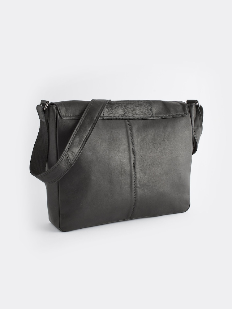 Black Signature Leather Messenger Bag - Image 2 of 6
