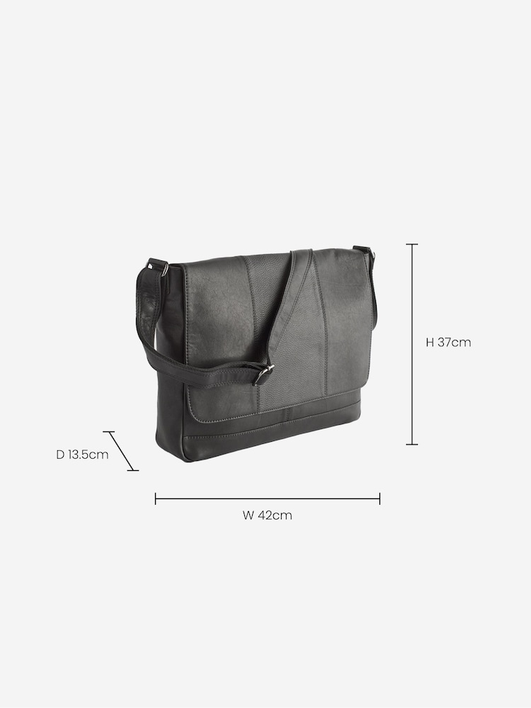 Black Signature Leather Messenger Bag - Image 7 of 8