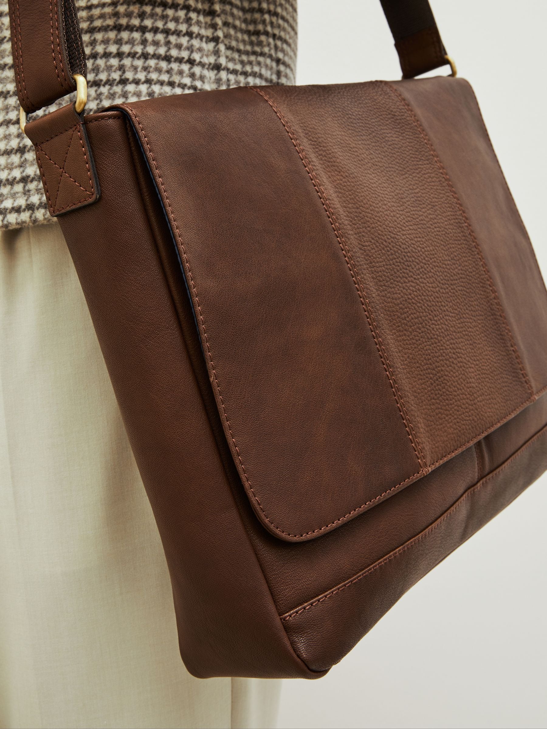 Buy Brown Signature Leather Messenger Bag from Next Ireland