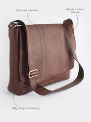 Brown Signature Leather Messenger Bag - Image 4 of 7