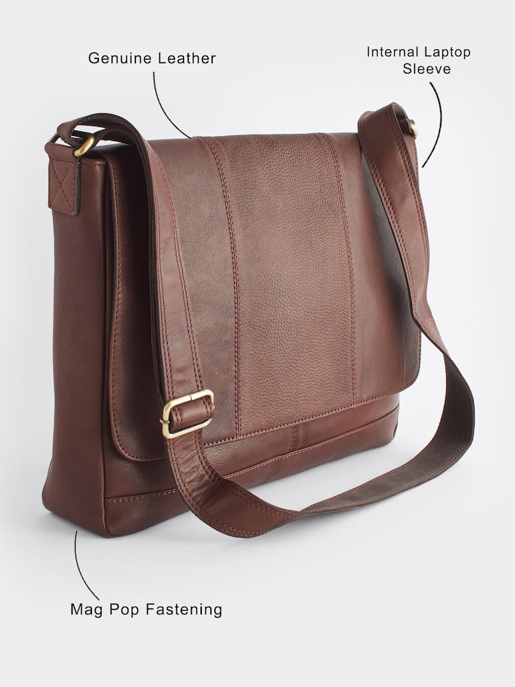 Brown Signature Leather Messenger Bag - Image 4 of 7