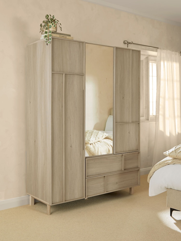 Mid Natural Finsbury Triple, 2 Drawers Wardrobe - Image 1 of 11