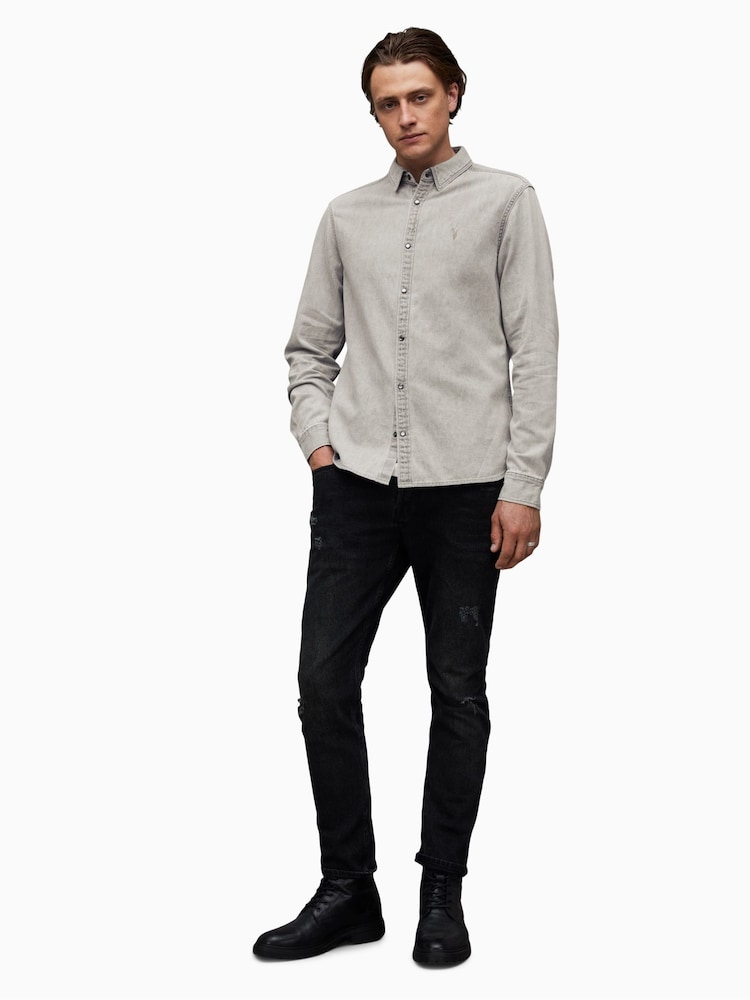 Szary - AllSaints Gleason Long Sleeve Shirt - Image 3 of 6