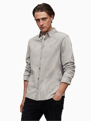 AllSaints Grey Gleason Long Sleeve Shirt - Image 4 of 6