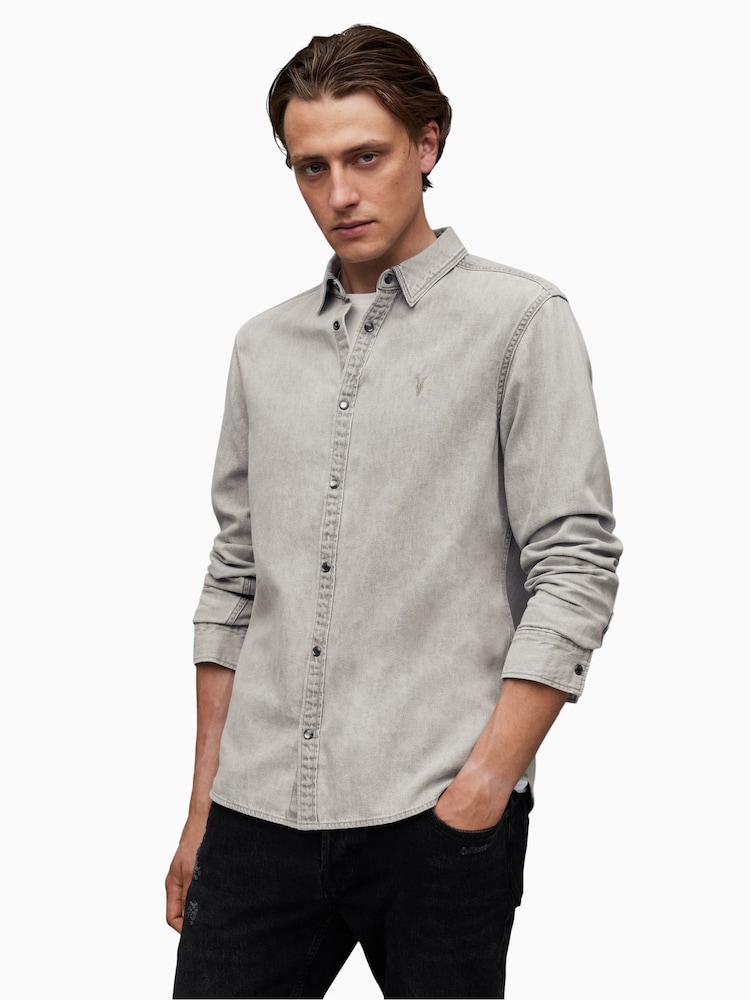 Szary - AllSaints Gleason Long Sleeve Shirt - Image 4 of 6