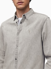 AllSaints Grey Gleason Long Sleeve Shirt - Image 5 of 6