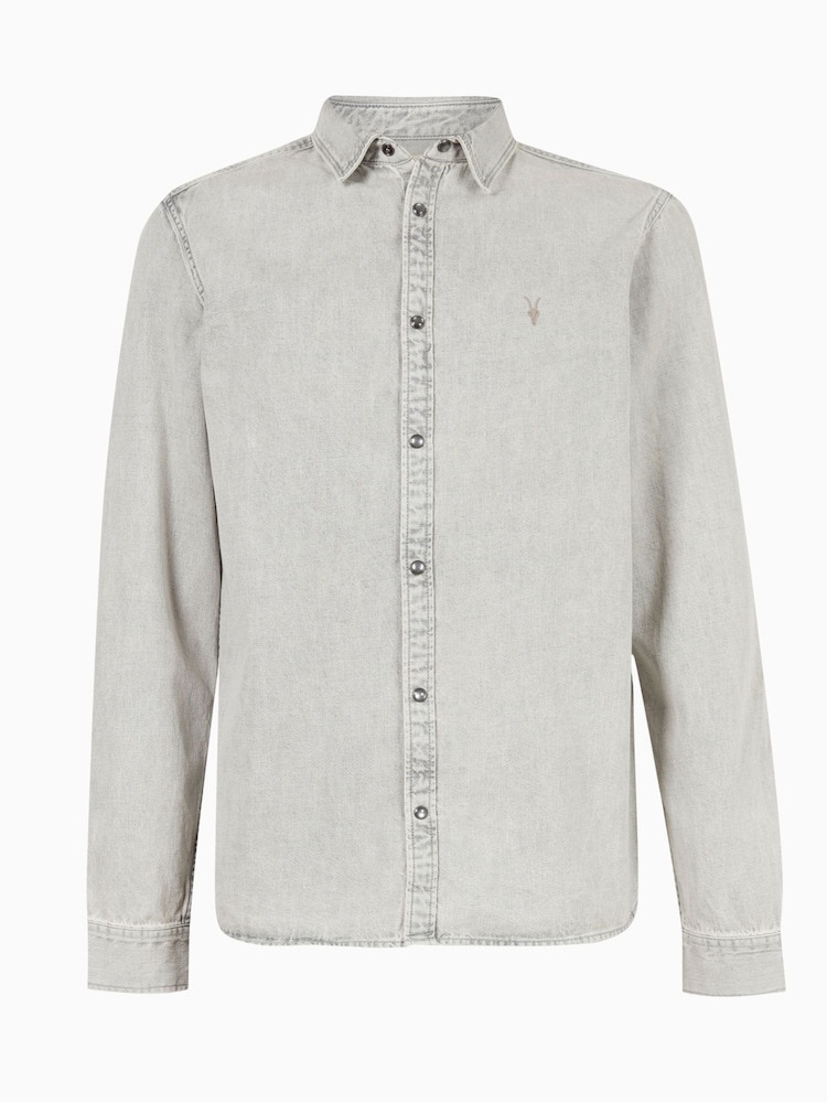 AllSaints Grey Gleason Long Sleeve Shirt - Image 6 of 6