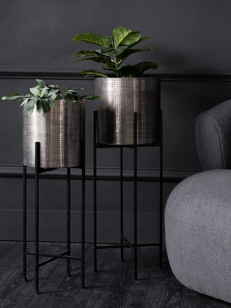 Libra Set of 2 Nickel Garden Clyde Floor Standing Planters - Image 1 of 4