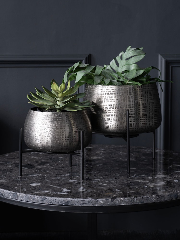Libra Set of 2 Nickel Garden Clyde Tabletop Planters - Image 1 of 4