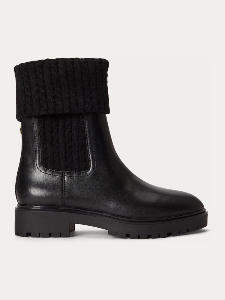 Lauren Ralph Lauren Black Allyson Cable Knit Insert High Chelsea Boots - Image 1 of 4