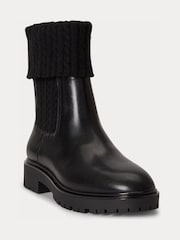 Lauren Ralph Lauren Black Allyson Cable Knit Insert High Chelsea Boots - Image 2 of 4