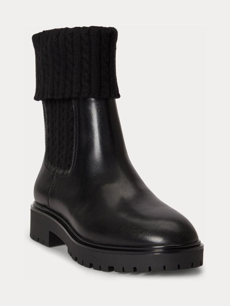 Lauren Ralph Lauren Black Allyson Cable Knit Insert High Chelsea Boots - Image 2 of 4