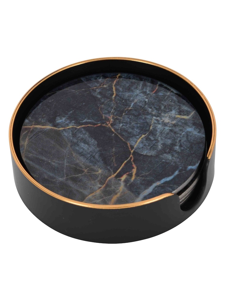 Libra Interiors Set of 4 Black/Gold Vesuvius Coasters - Image 2 of 3
