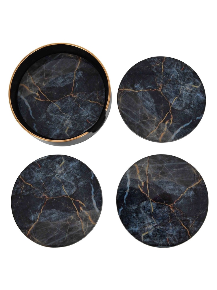 Libra Interiors Set of 4 Black/Gold Vesuvius Coasters - Image 3 of 3
