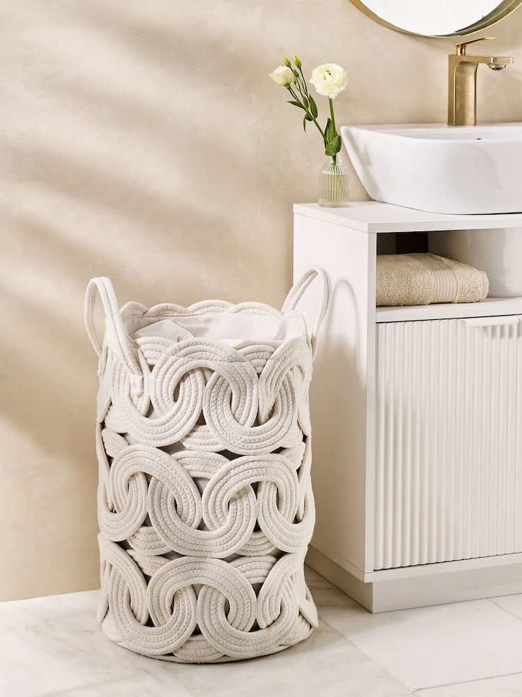 White Rope Storage Laundry Bag Basket - Image 1 of 3