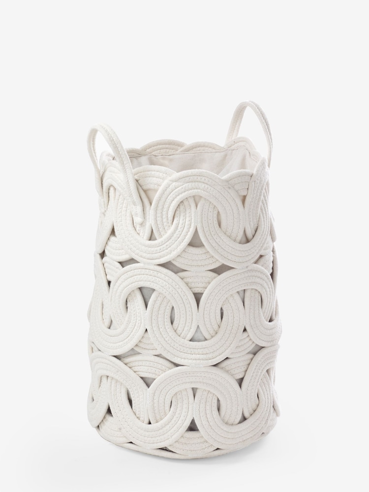 White Rope Storage Laundry Bag Basket - Image 2 of 3